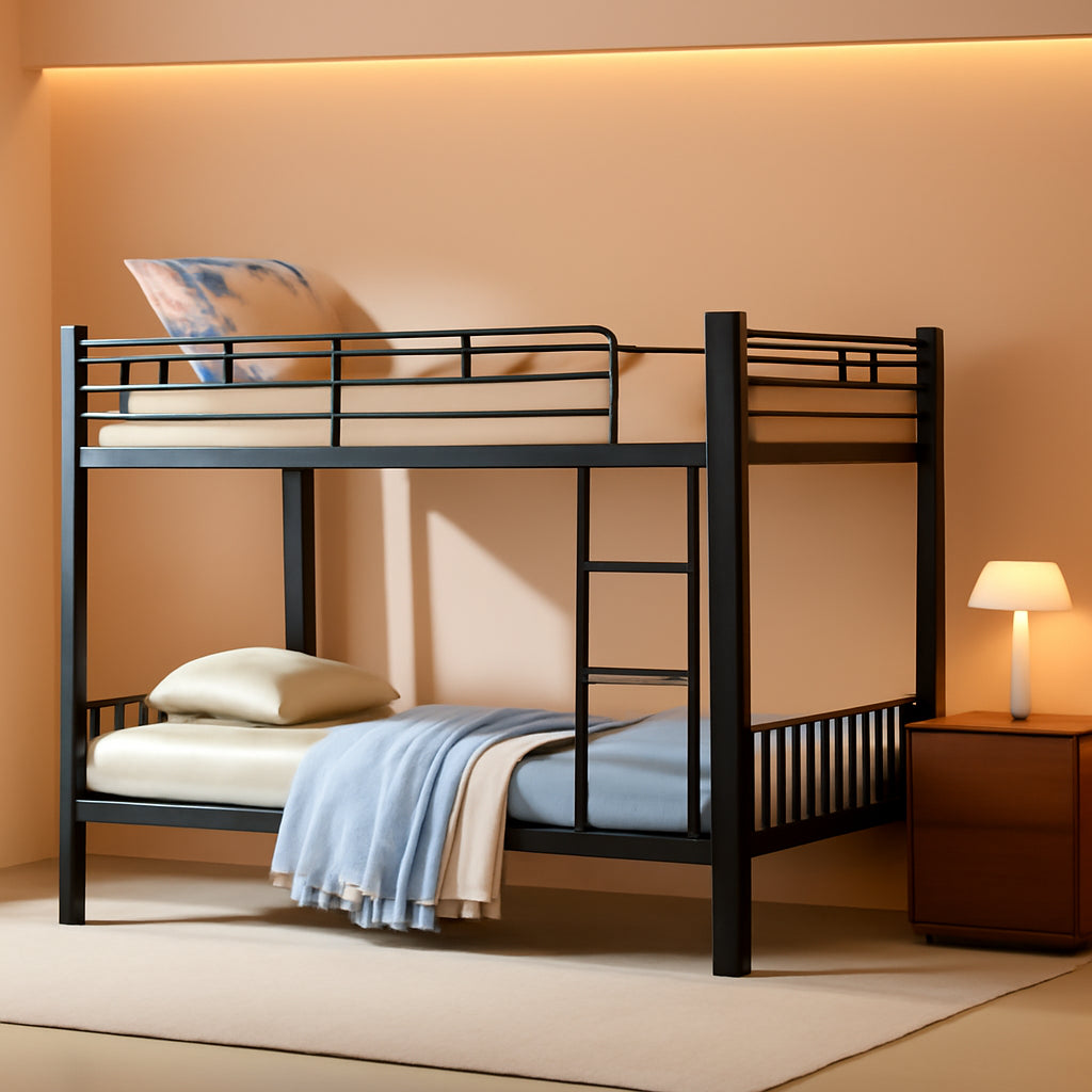 Queen Over Queen Heavy Duty Steel Bunk Bed Black Frame